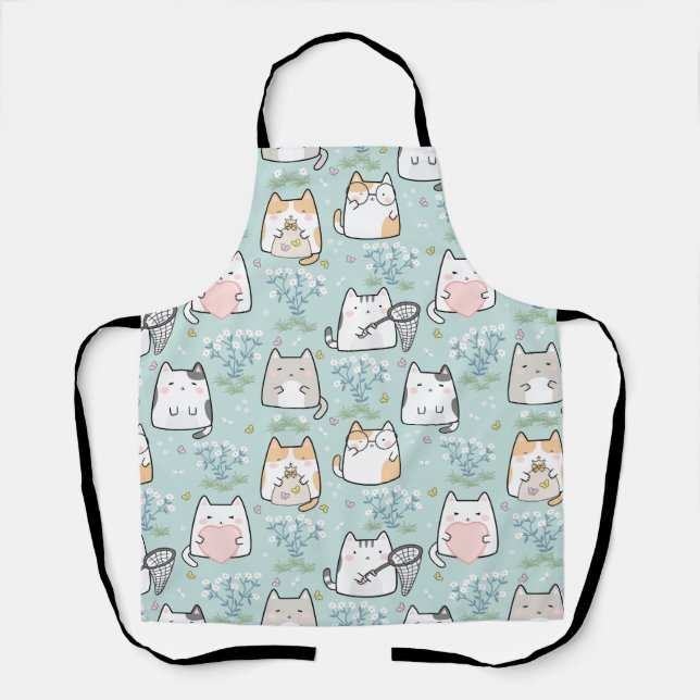 Pattern Cute Kawaii Cats plant butterflies Apron (Front)