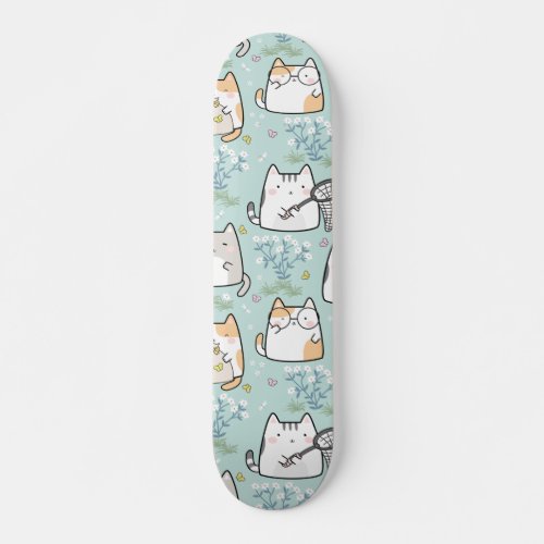 Pattern Cute Kawaii Cats plant butterflies Skateboard