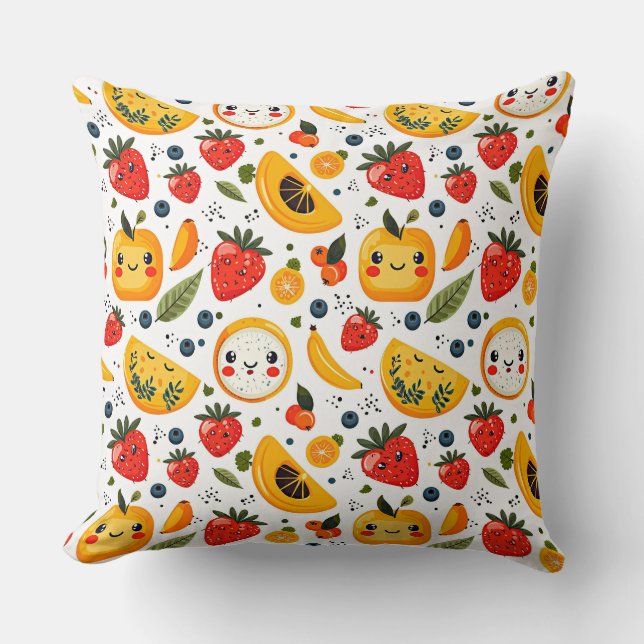 Pattern cute kawaii food sushi characters, white b throw pillow (Front)