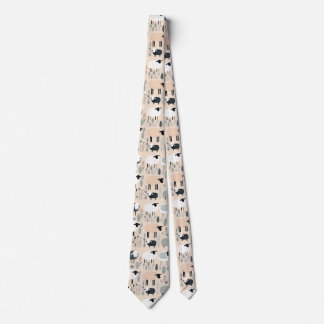 Pattern Cute Sheep Pastel Beige Color Minimal Neck Tie