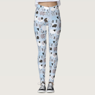 Pattern Cute Sheep Pastel Blue Color Minimal Leggings