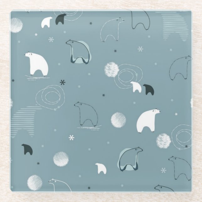 pattern displaying a cute polar glass coaster (Front)