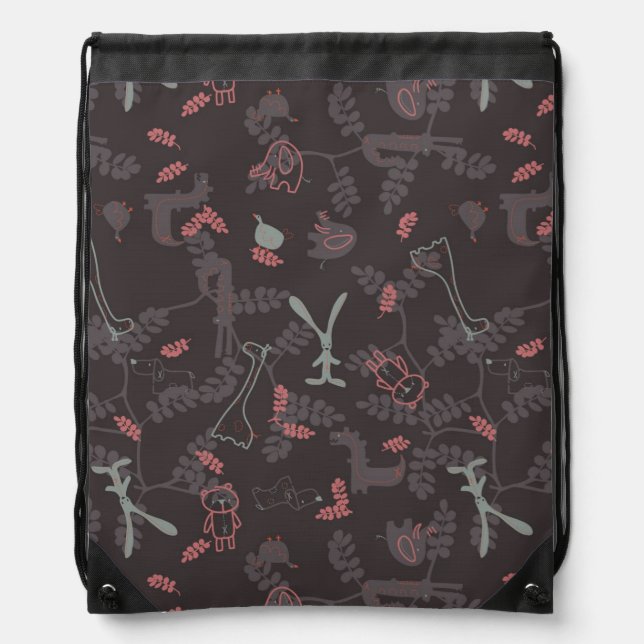 pattern displaying baby animals 1 drawstring bag (Front)