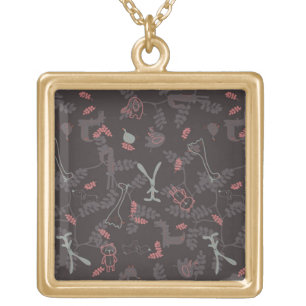 pattern displaying baby animals 1 gold plated necklace