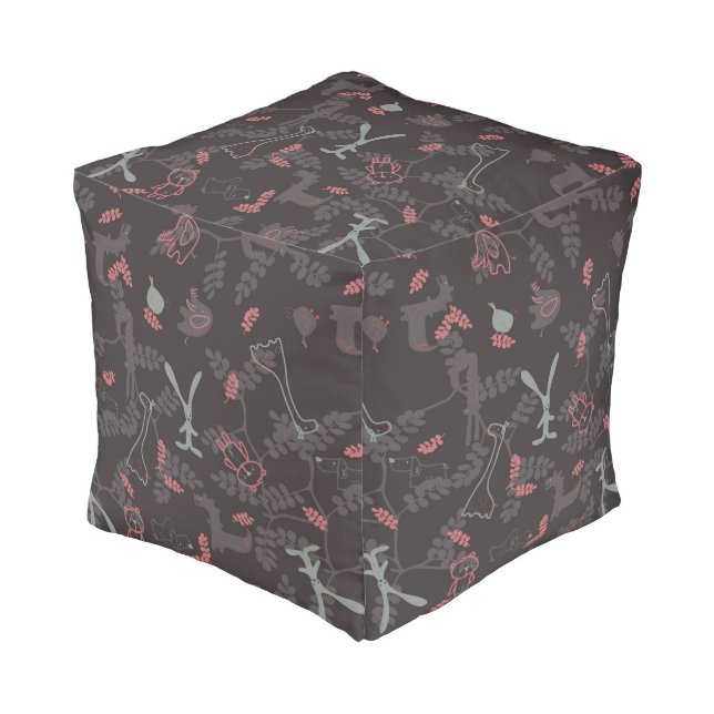 pattern displaying baby animals 1 pouf (Angled Front)