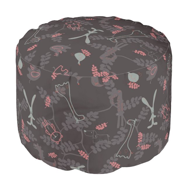 pattern displaying baby animals 1 pouf (Angled Front)