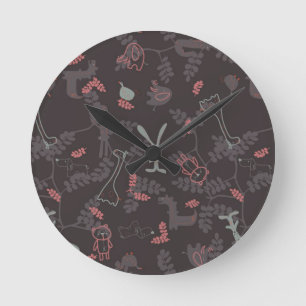 pattern displaying baby animals 1 round clock