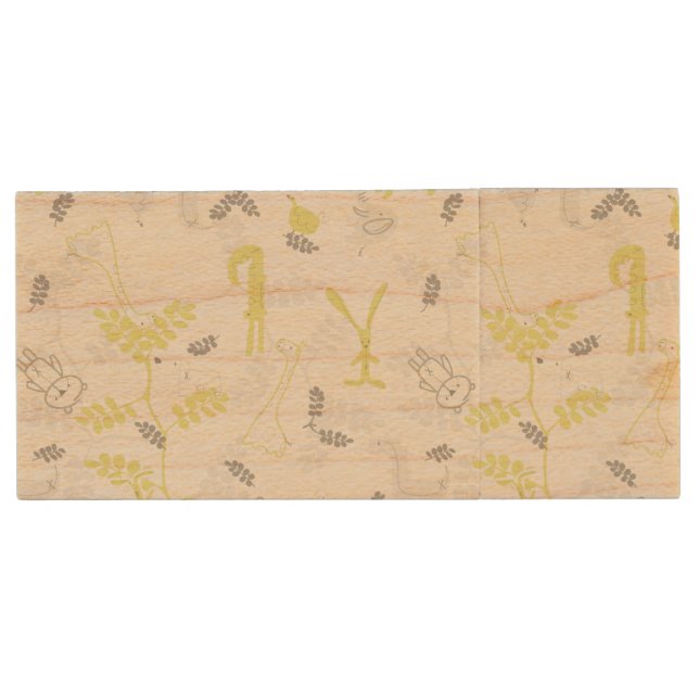 pattern displaying baby animals 2 wood USB flash drive (Front)