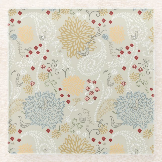 pattern displaying curly garden glass coaster (Front)