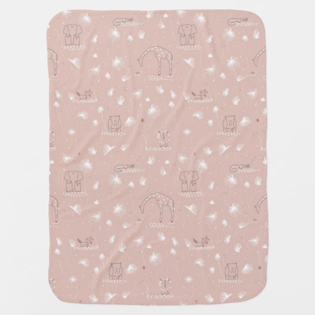 pattern displaying cute baby jungle animals baby blanket (Front)
