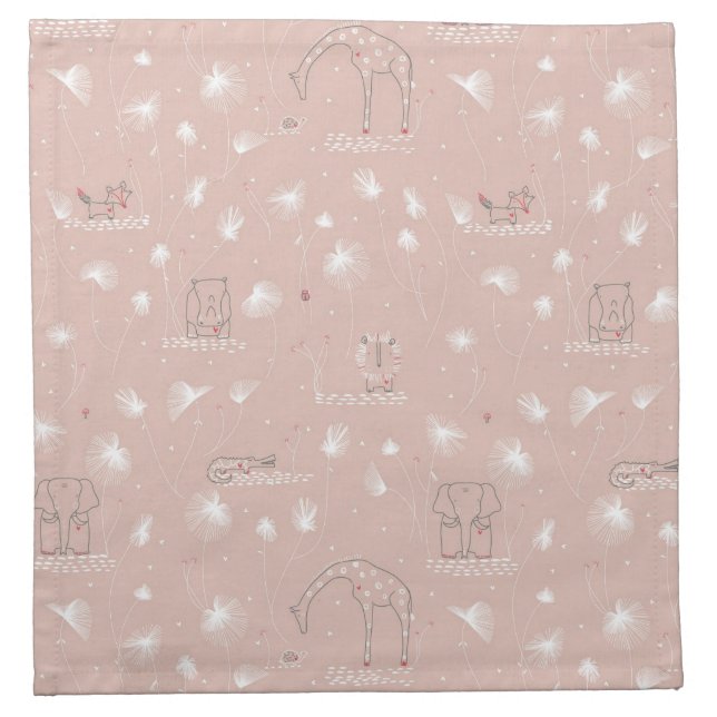 pattern displaying cute baby jungle animals cloth napkin (Front)