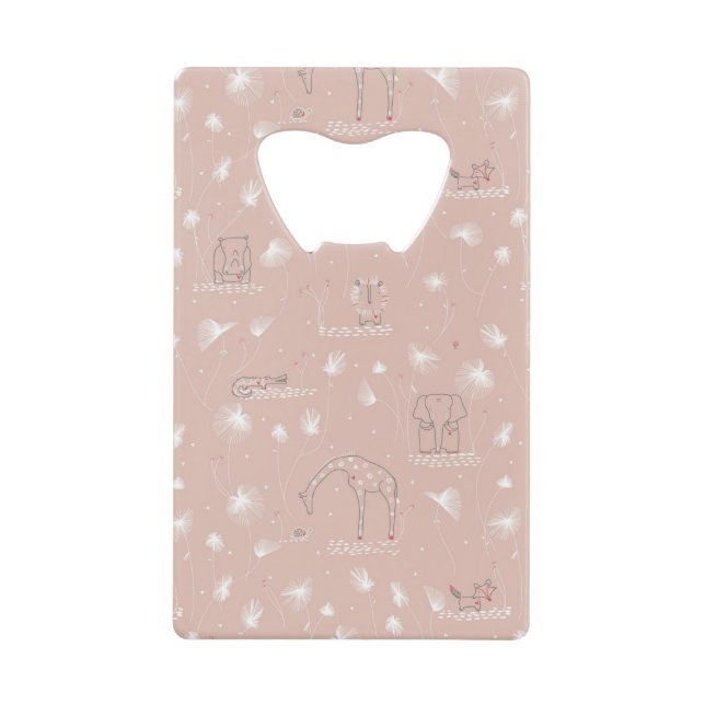 pattern displaying cute baby jungle animals credit card bottle opener (Front)