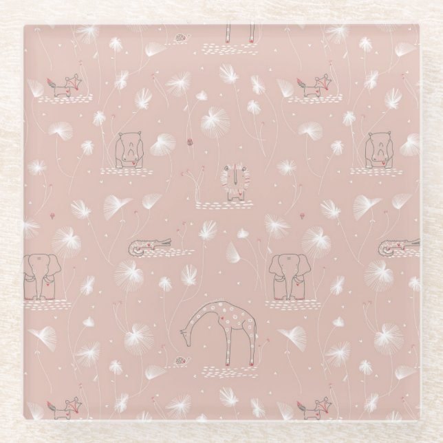 pattern displaying cute baby jungle animals glass coaster (Front)