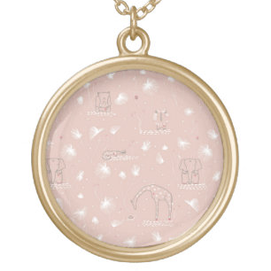 pattern displaying cute baby jungle animals gold plated necklace