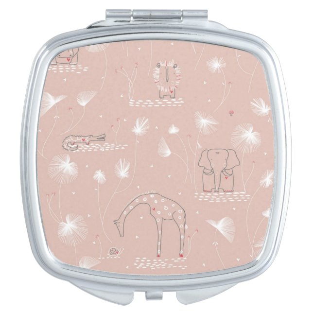 pattern displaying cute baby jungle animals makeup mirror (Front)