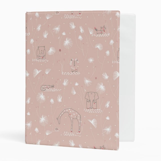 pattern displaying cute baby jungle animals mini binder (Front/Inside)