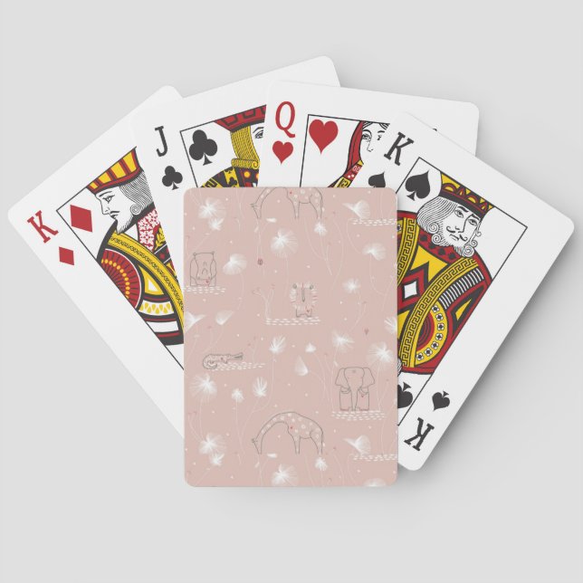 pattern displaying cute baby jungle animals poker cards (Back)