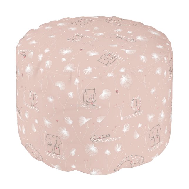 pattern displaying cute baby jungle animals pouf (Angled Front)