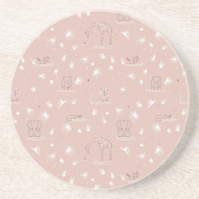 pattern displaying cute baby jungle animals sandstone coaster (Front)