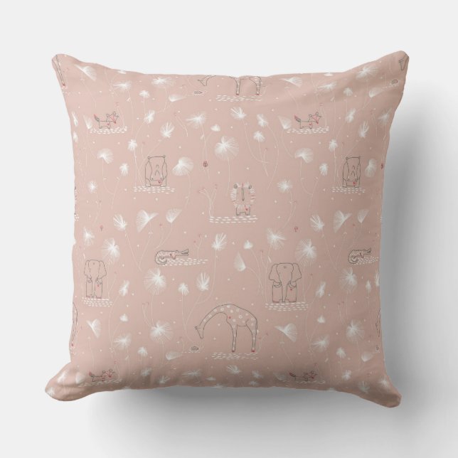 pattern displaying cute baby jungle animals throw pillow (Front)