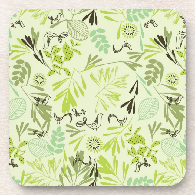 pattern displaying little baby birds beverage coaster (Front)