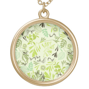 pattern displaying little baby birds gold plated necklace
