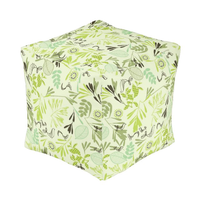 pattern displaying little baby birds pouf (Angled Front)