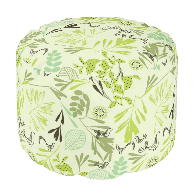 pattern displaying little baby birds pouf (Angled Front)