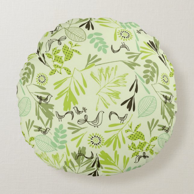 pattern displaying little baby birds round pillow (Front)