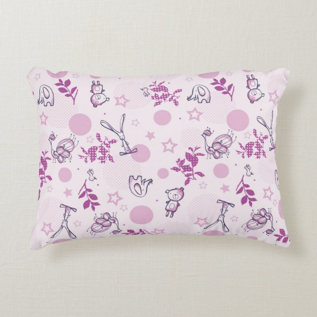 pattern displaying vintage baby animals accent pillow (Front)