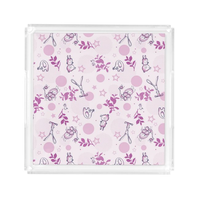 pattern displaying vintage baby animals acrylic tray (Front)