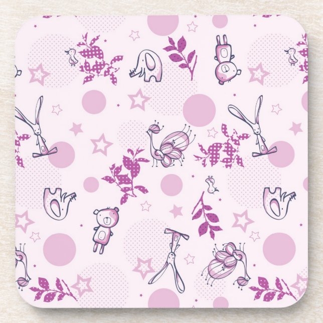 pattern displaying vintage baby animals beverage coaster (Front)