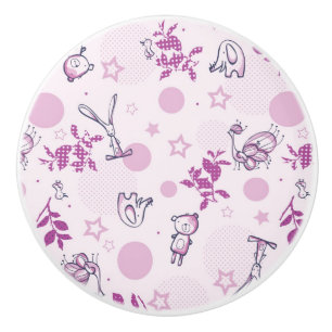 pattern displaying vintage baby animals ceramic knob