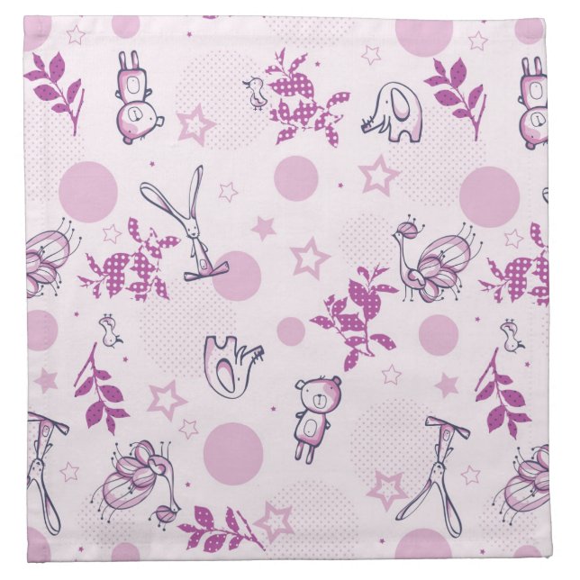 pattern displaying vintage baby animals cloth napkin (Front)