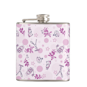 pattern displaying vintage baby animals hip flask