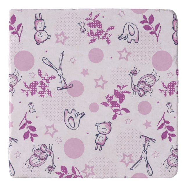 pattern displaying vintage baby animals trivet (Front)