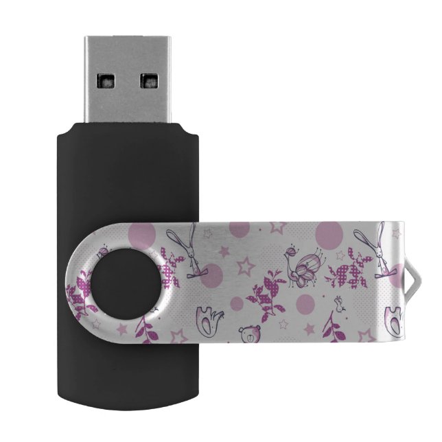 pattern displaying vintage baby animals USB flash drive (Opened)