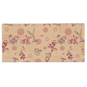 pattern displaying vintage baby animals wood USB flash drive