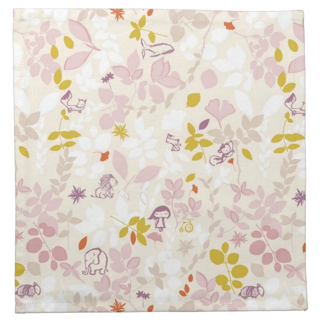 pattern displaying whimsical animals cloth napkin (Front)