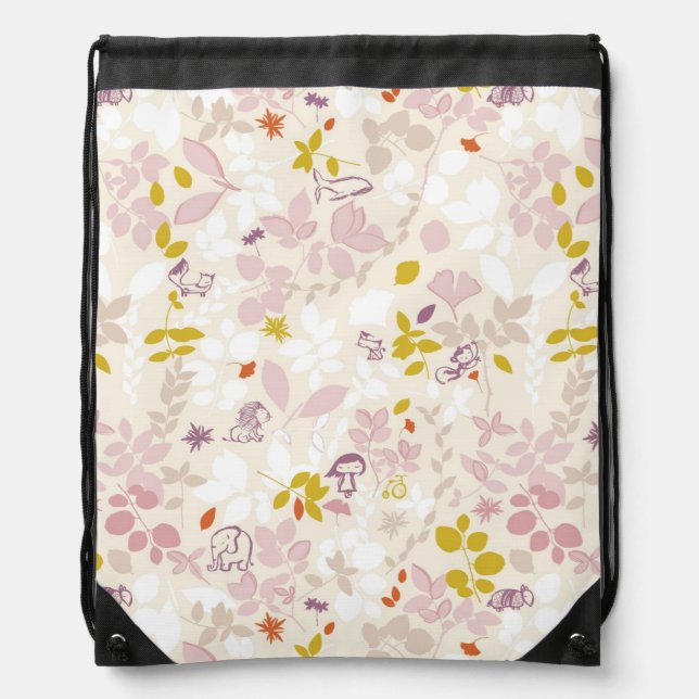 pattern displaying whimsical animals drawstring bag (Front)