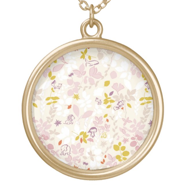 pattern displaying whimsical animals gold plated necklace (Front)