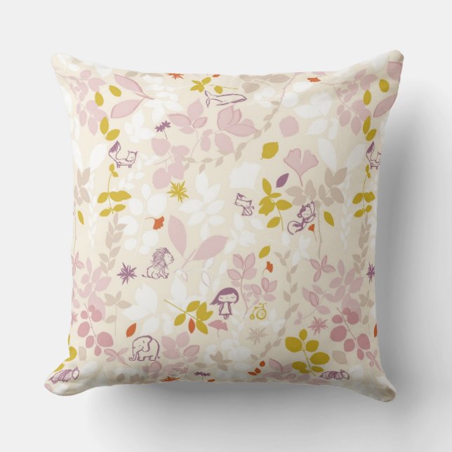 pattern displaying whimsical animals throw pillow (Front)