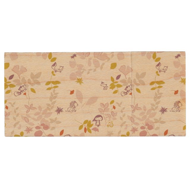 pattern displaying whimsical animals wood flash drive (Front)