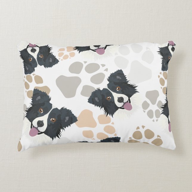 Pattern Dog Paws Border Collie Accent Pillow (Front)