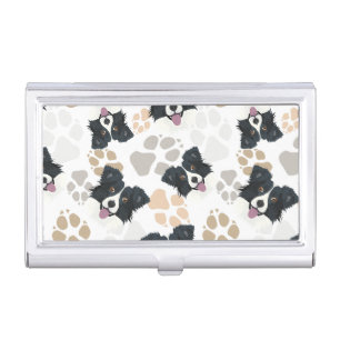 Pattern Dog Paws Border Collie Business Card Case