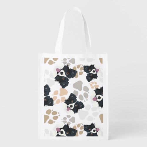 Pattern Dog Paws Border Collie Grocery Bag