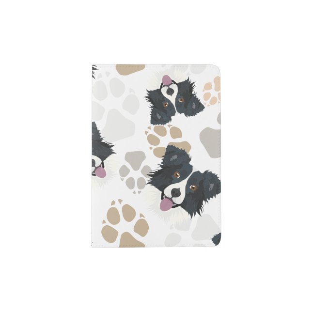 Pattern Dog Paws Border Collie Passport Holder (Front)