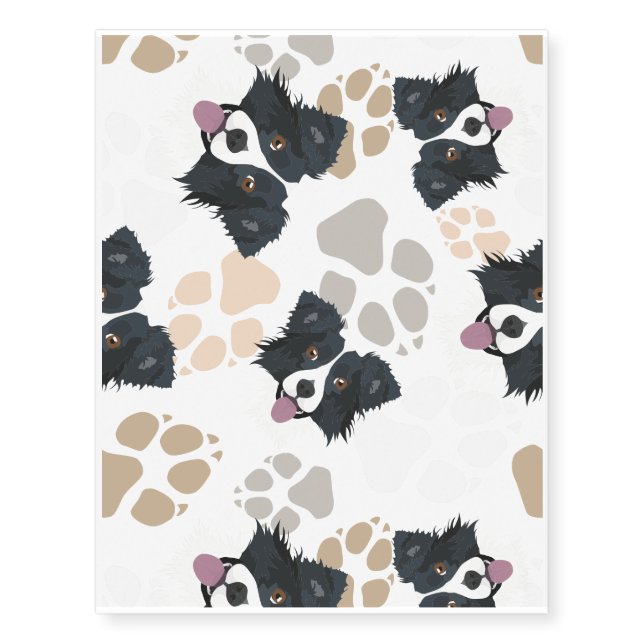 Pattern Dog Paws Border Collie Temporary Tattoos (Front)