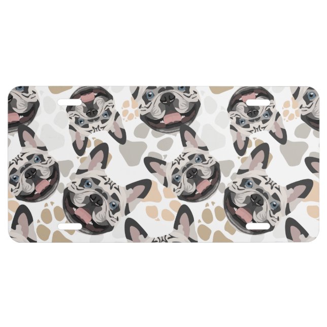 Pattern Dog Paws French Bulldog License Plate (Front)