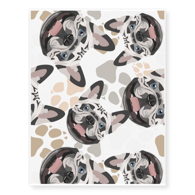 Pattern Dog Paws French Bulldog Temporary Tattoos (Front)